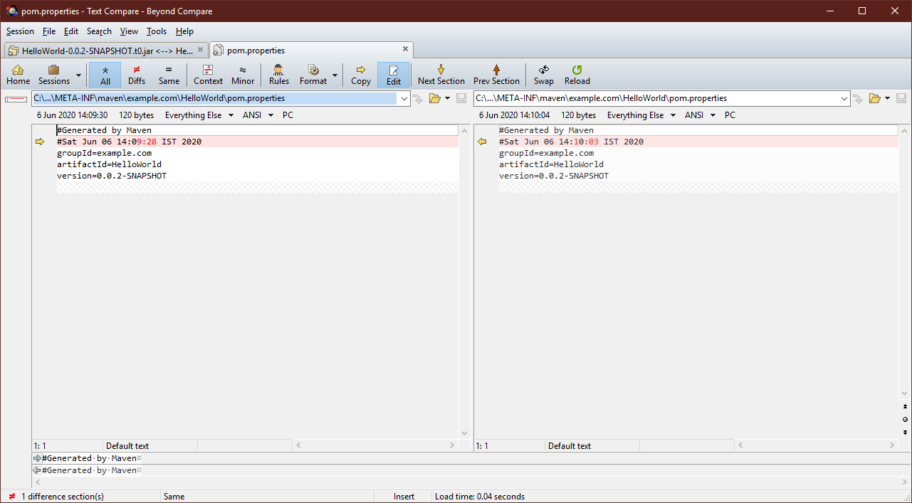 Maven manifest difference